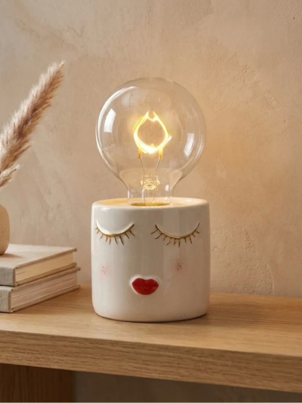 Ceramic Madam LED Bulb Lamp.  Battery powered.